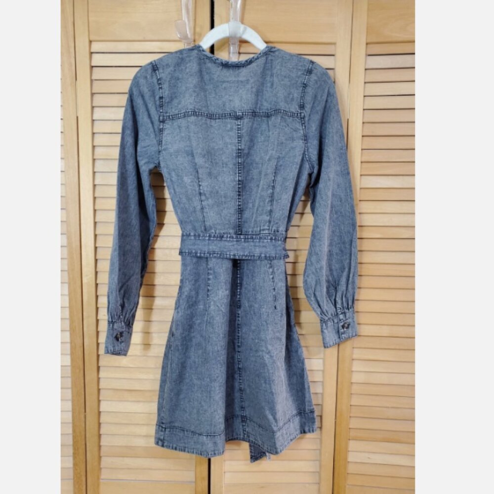 Who What Wear Black Acid Wash Faux Wrap Mini Dress XS - Picture 5 of 8